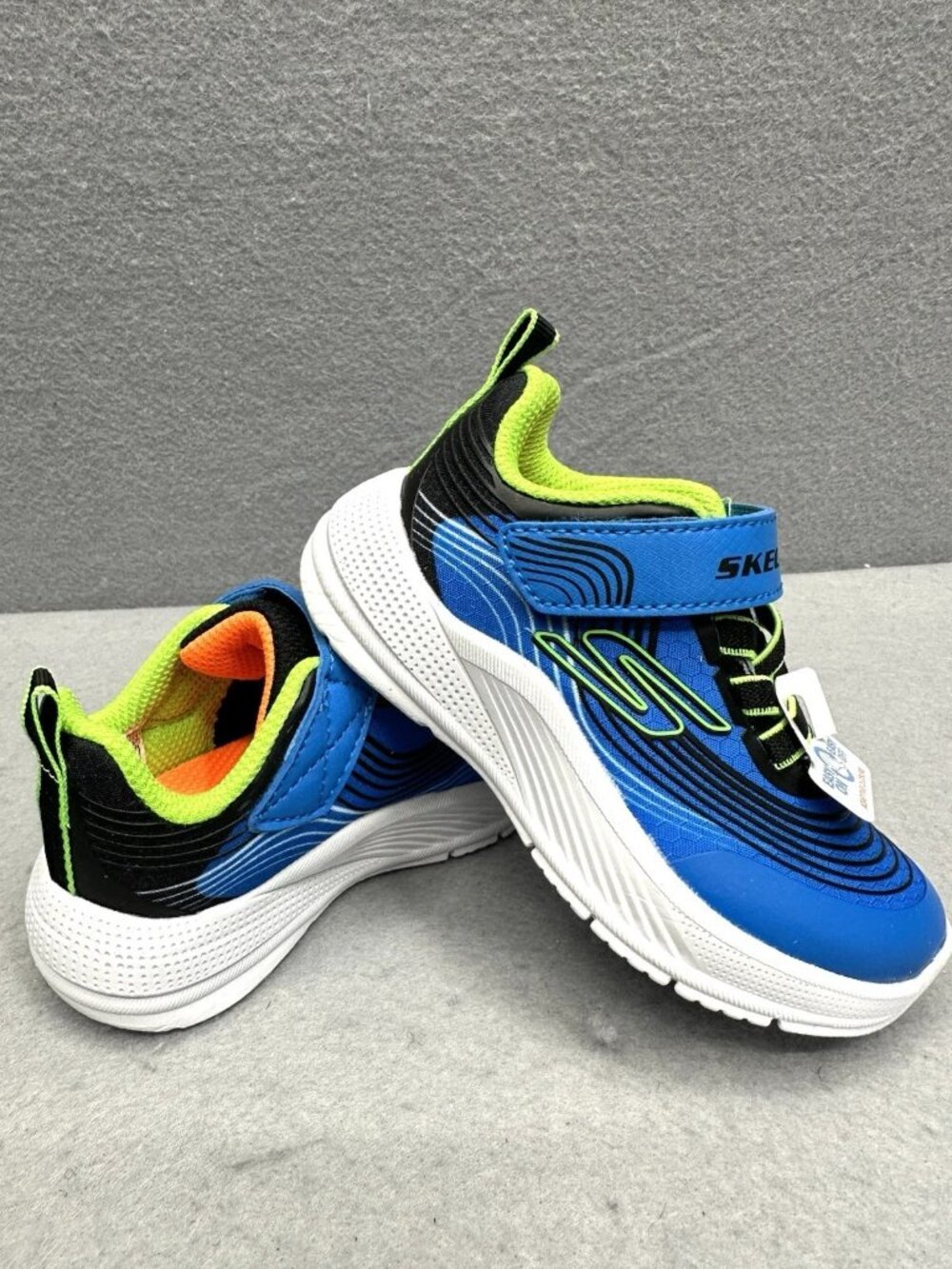 SKECHERS Boys Toddler Size 7 Easy-on Easy-Off Sneakers Blue-Lime Athletic Shoes